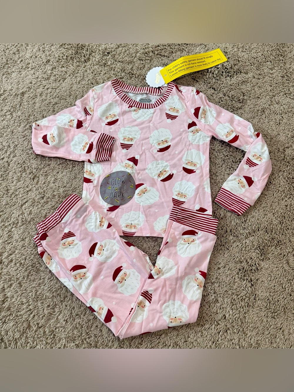 Mud Pie Pink Santa Glow-In-The-Dark One-Piece Pajamas